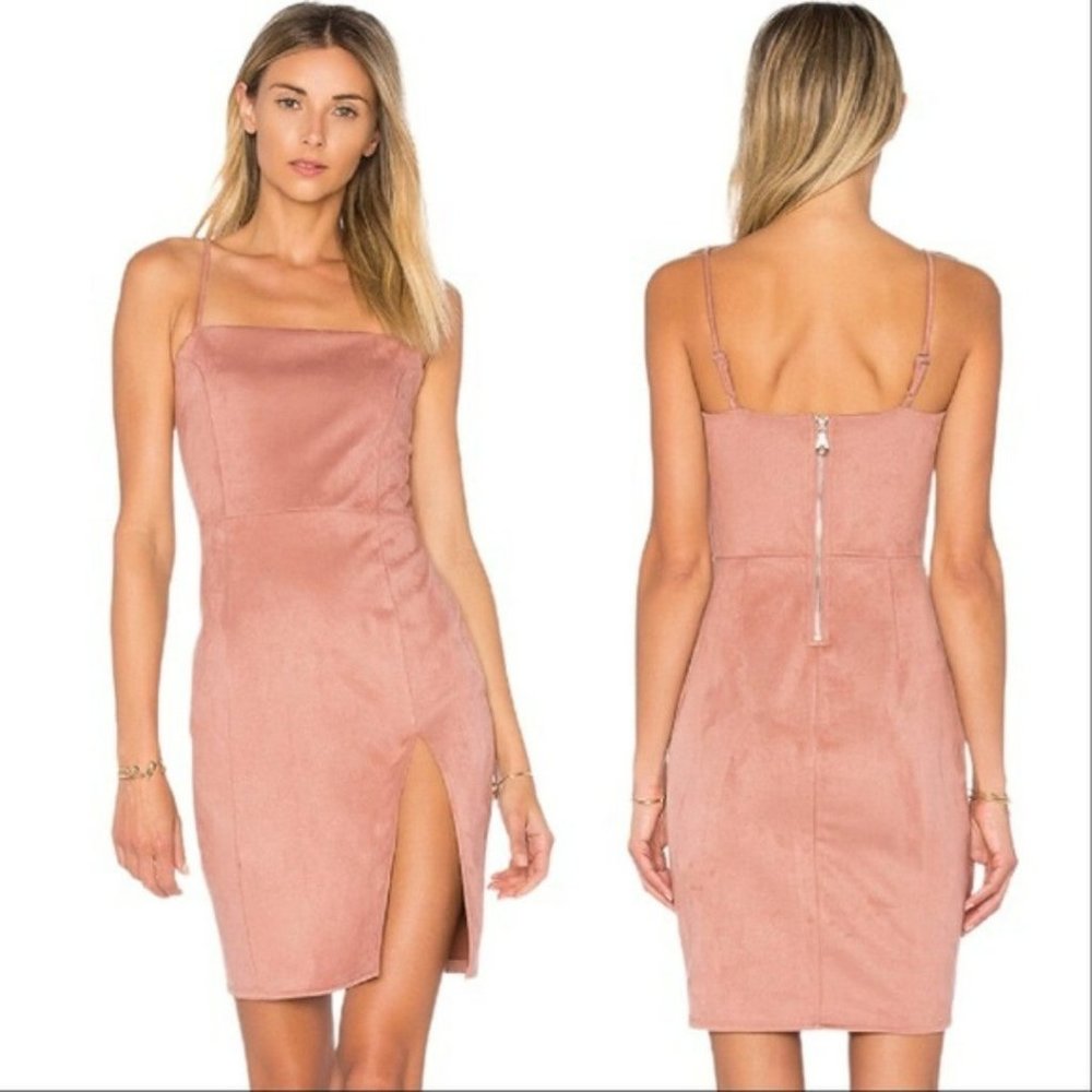 Donna Mizani x Revolve Faux Suede Willa Mini Dress Cameo Pink Small